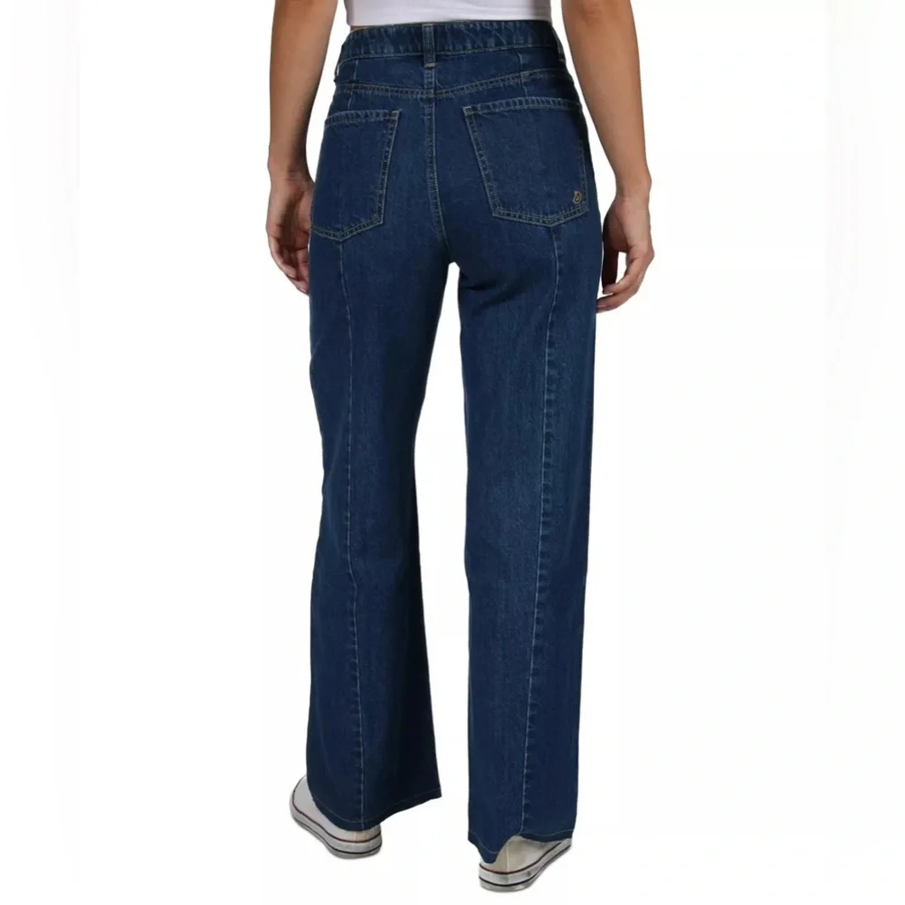 Wide Leg Jeans Organic Cotton Sz 1 High Rise Flare Blue Denim 90s bohemian